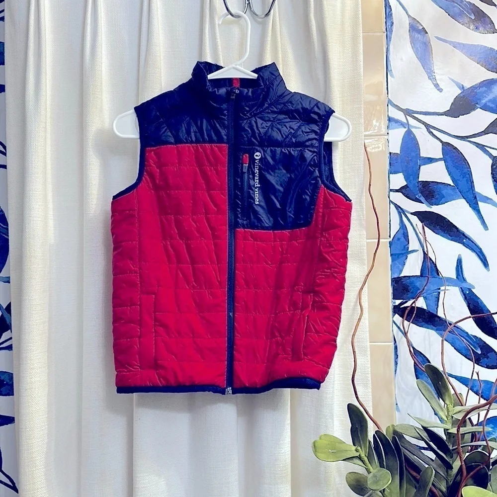 Vinyard Vines Performance Red & Blue 100% Nylon Full Zip Vest Size Medium